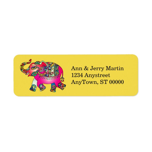 elephant bright pink and  yellow address label (Front)
