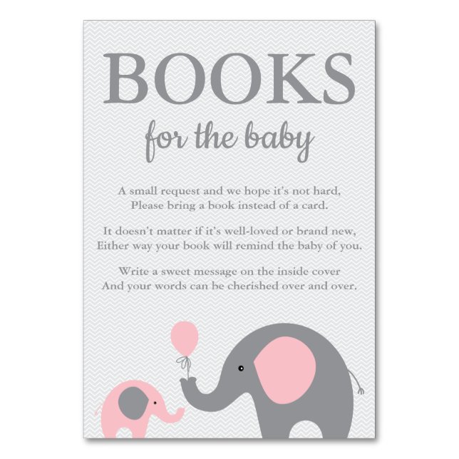 Elephant Bring a Book Cards in Pink and Gray (Front)