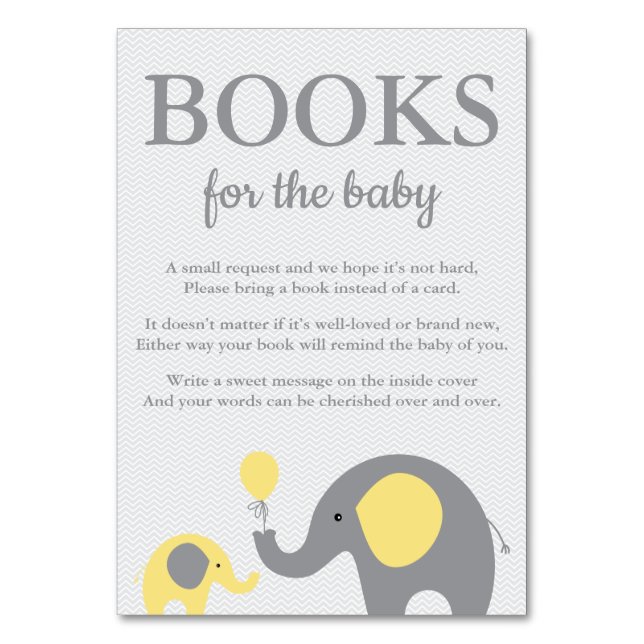 Elephant Bring a Book Cards in Yellow and Gray (Front)