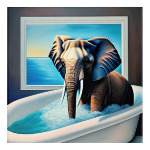 Elephant Bubble Bath Acrylic Bathroom Wall Art