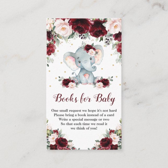 Elephant Burgundy Blush Floral Books for Baby Enclosure Card (Front)