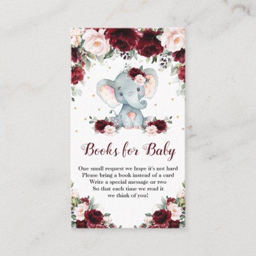 Elephant Burgundy Blush Floral Books for Baby Enclosure Card