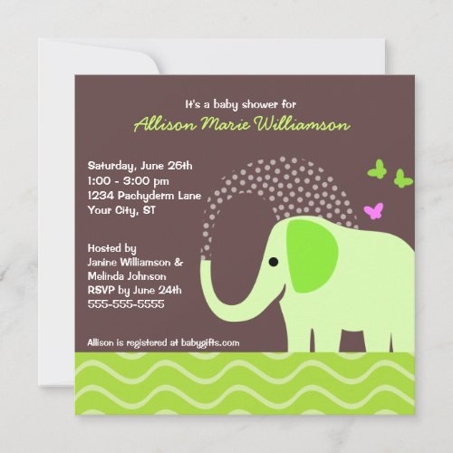 Elephant &amp; Butterflies Baby Shower Invites