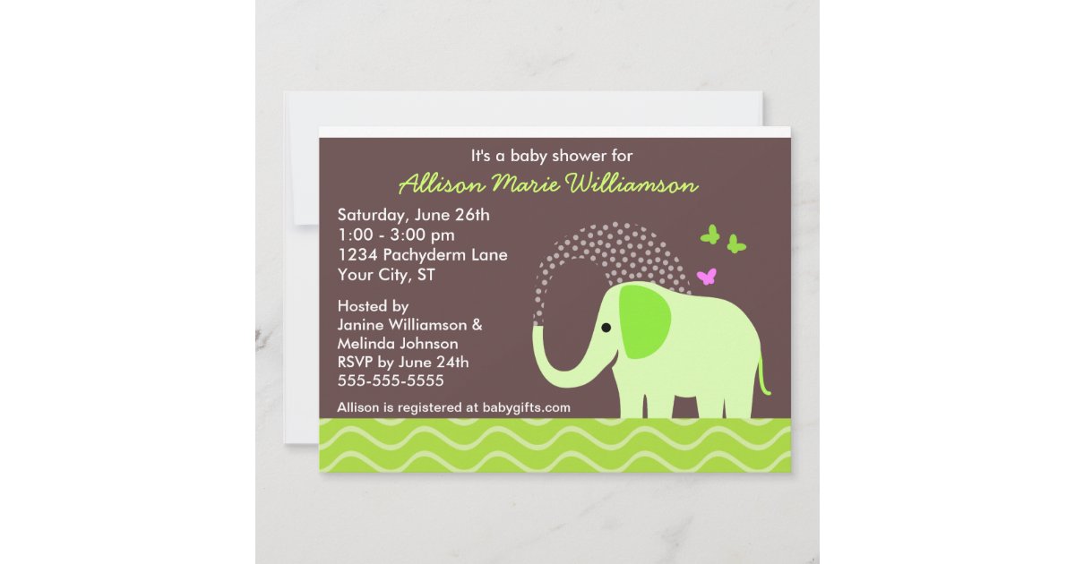 Elephant & Butterflies Baby Shower Invitation Zazzle