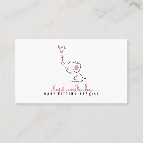 Elephant Butterflies Pink Business Card