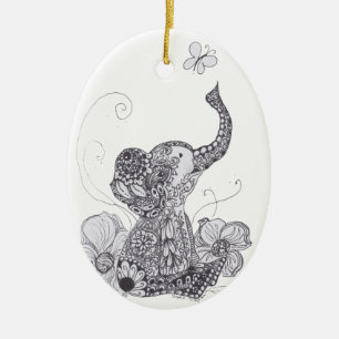Elephant Butterfly Ceramic Ornament