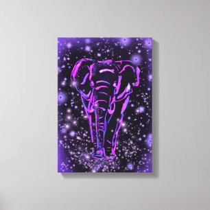 Elephant Canvas Print Purple Pink Starry Night