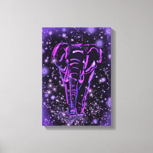 Elephant Canvas Print Purple Pink Starry Night 