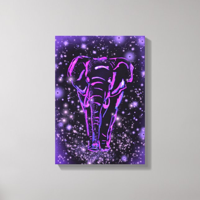 Elephant Canvas Print Purple Pink Starry Night  (Front)
