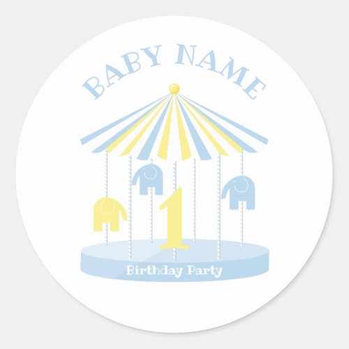 Elephant Carousel Blue First Classic Round Sticker