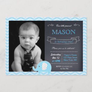 Elephant Chalkboard Birthday Party Invitations