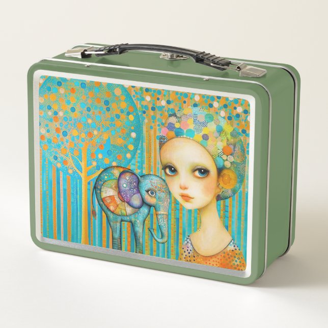 Elephant Charm Metal Lunch Box (Back)