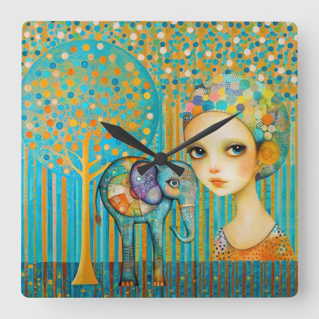 Elephant Charm Square Wall Clock (Front)