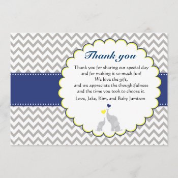 Elephant Chevron Baby Shower Thank You Card by pinkthecatdesign at Zazzle