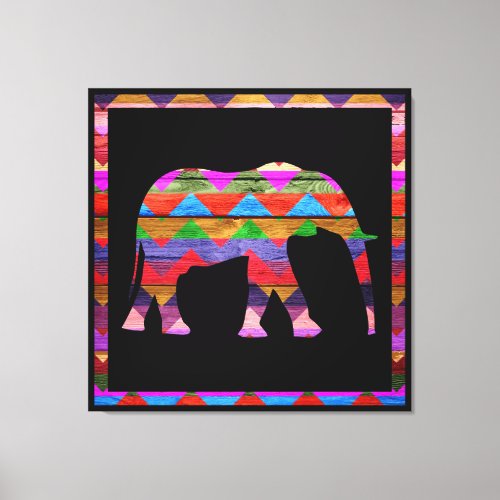 Elephant Chevron Pattern on Wood Canvas Print