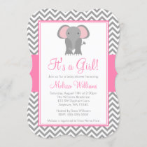 Elephant Chevron Pink Gray Girl Baby Shower Invitation