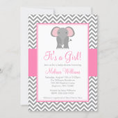 Elephant Chevron Pink Gray Girl Baby Shower Invitation (Front)