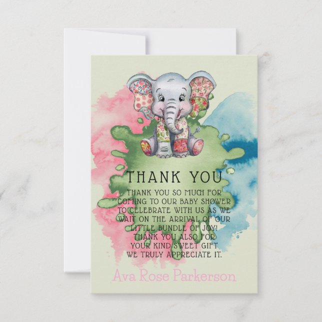 Elephant Chic Girl or Boy Baby Shower Thank You  (Front)