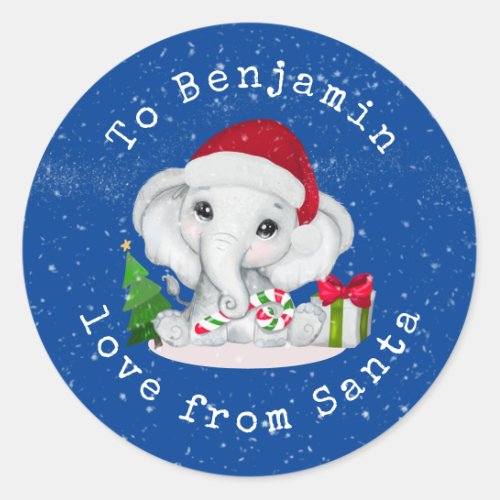 Elephant Childs Name Love From Santa Christmas Classic Round Sticker