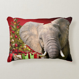 Elephant Christmas Greetings Accent Pillow
