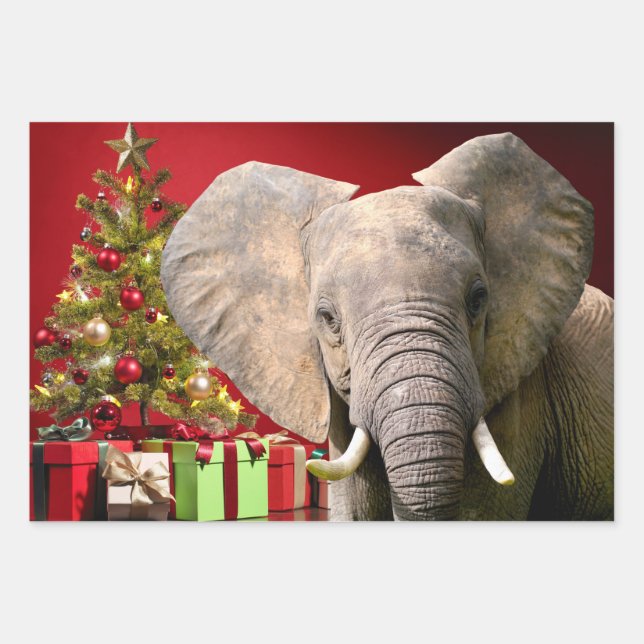 Elephant Christmas Greetings Wrapping Paper Sheets (Front)
