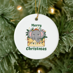 Elephant Christmas Letter Winter Animals Elephants Ceramic Ornament