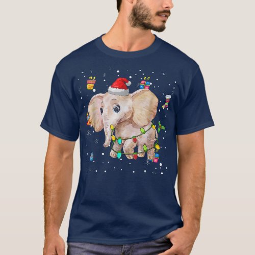 Elephant Christmas Lights Tree Decoration Xmas Sno T_Shirt