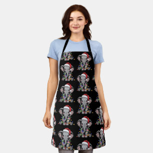 Elephant Christmas Lights Xmas Holiday Wild Animal Apron