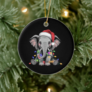 Elephant Christmas Lights Xmas Holiday Wild Animal Ceramic Ornament