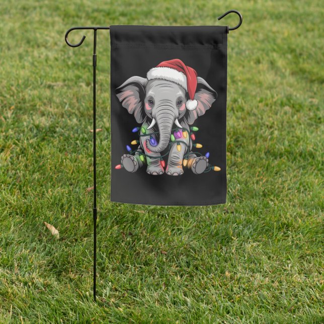 Elephant Christmas Lights Xmas Holiday Wild Animal Garden Flag (In SItu)