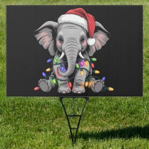 Elephant Christmas Lights Xmas Holiday Wild Animal Sign