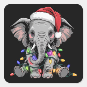 Elephant Christmas Lights Xmas Holiday Wild Animal Square Sticker