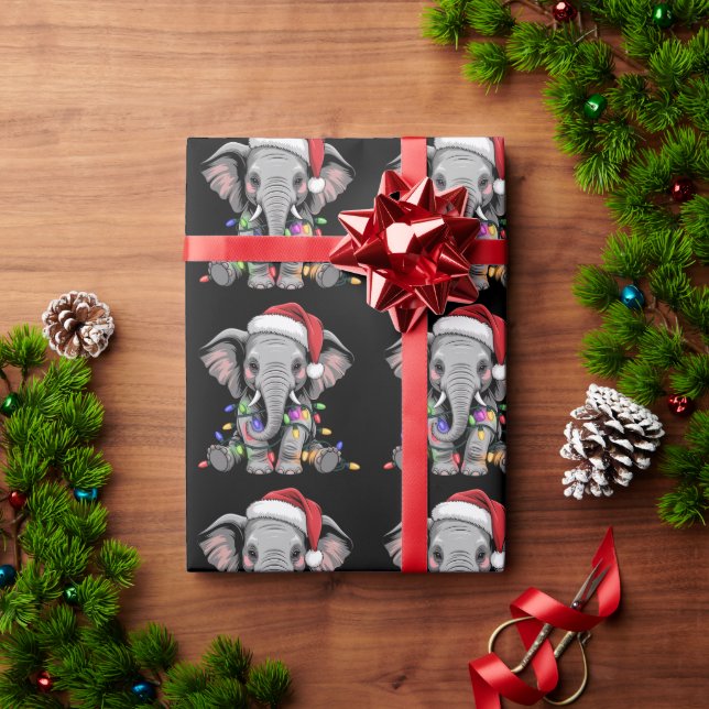 Elephant Christmas Lights Xmas Holiday Wild Animal Wrapping Paper (Holiday Gift)