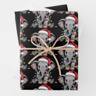 Elephant Christmas Lights Xmas Holiday Wild Animal Wrapping Paper Sheets