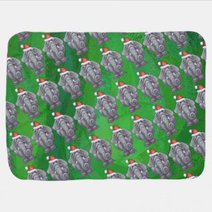 Elephant Christmas On Green Baby Blanket