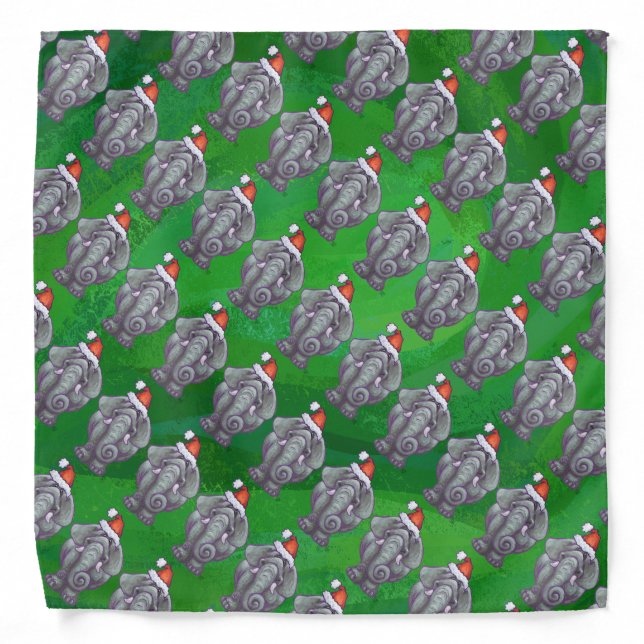 Elephant Christmas On Green Bandana (Front)