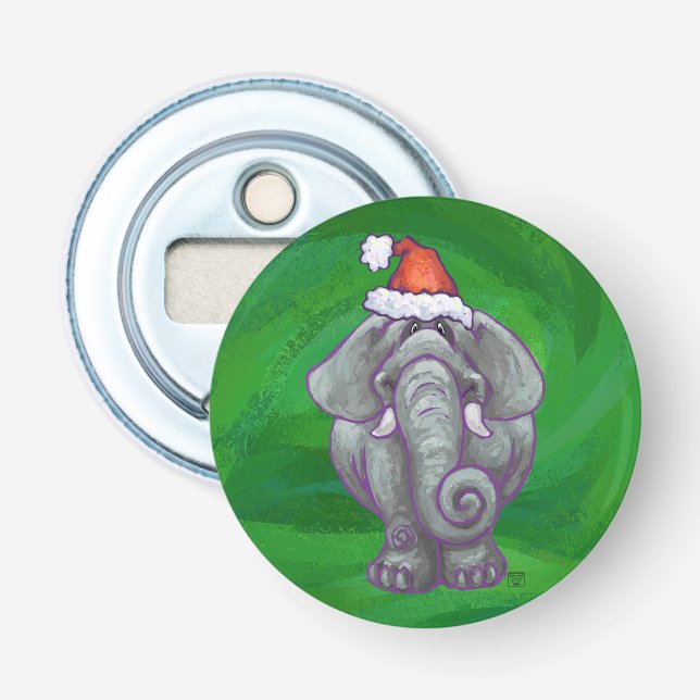 Elephant Christmas On Green Bottle Opener (Front)