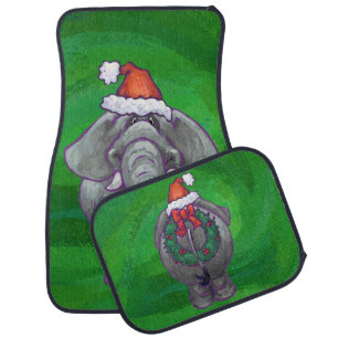 Elephant Christmas On Green Car Mat