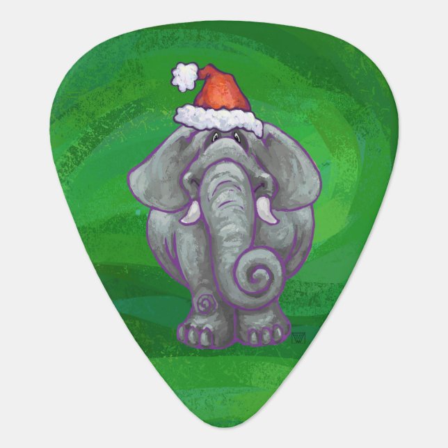 Elephant Christmas On Green Guitar Pick (Front)