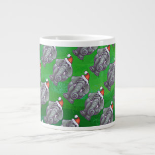 Elephant Christmas On Green Large Coffee Mug