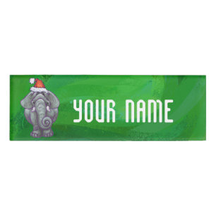 Elephant Christmas On Green Name Tag