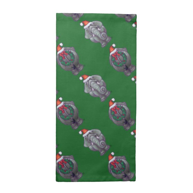Elephant Christmas On Green Napkin (Half Fold)
