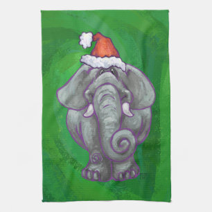 Elephant Christmas On Green Towel