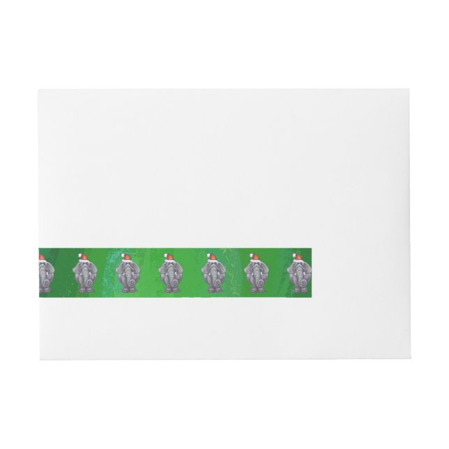 Elephant Christmas On Green Wrap Around Address Label (Front)