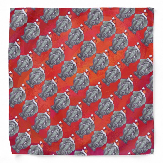 Elephant Christmas On Red Bandana (Front)