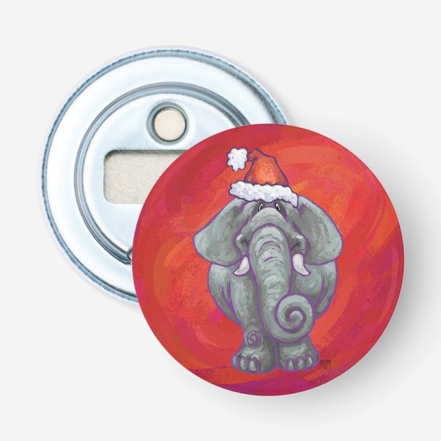 Elephant Christmas On Red Bottle Opener (Front)