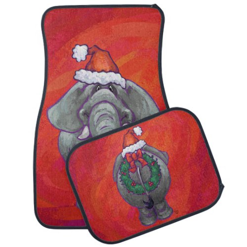 Elephant Christmas On Red Car Floor Mat