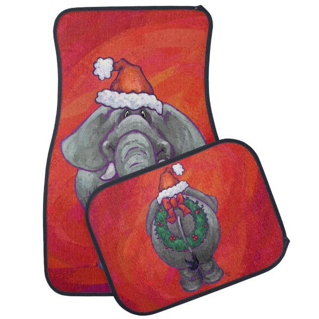 Elephant Christmas On Red Car Floor Mat (Set)