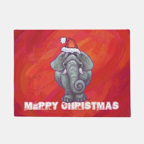 Elephant Christmas On Red Doormat