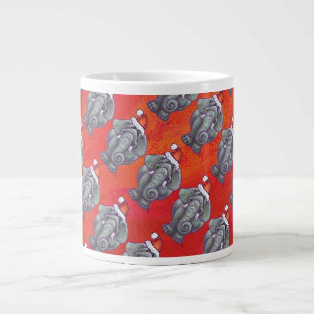 Elephant Christmas On Red Giant Coffee Mug (Front)